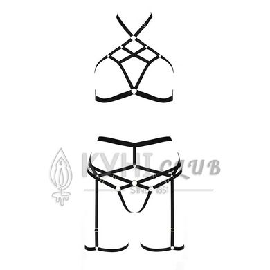 Комплект білизни Passion Exclusive MORGAN SET OpenBra L/XL, black, стрепи, трусики, ліф, пояс 101185 фото