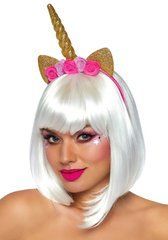 Золотой рог единорога Leg Avenue Golden unicorn flower headband, украшен цветами 105930 фото