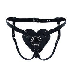 Трусики Серце для страпону з натуральної шкіри Feral Feelings - Hearts Strap-on Belt Black 107434 фото