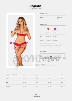 Комплект Obsessive Ingridia 2-pcs crotchless set M/L, червоний, з доступом, відкриті груди 107053 фото
