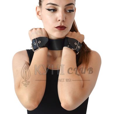 Нашийник з наручниками із натуральної шкіри Art of Sex - Bondage Collar with Handcuffs 104576 фото