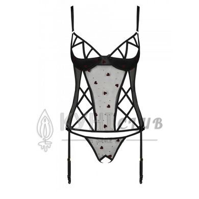 Корсет з підв'язками, стрінги Passion LOVELIA CORSET L/XL, black 102625 фото