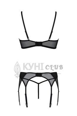Комплект Passion LEAFA SET black, L/XL, мереживо+сітка, бюстгальтер на кісточках, стрінги, пояс для 108531 фото