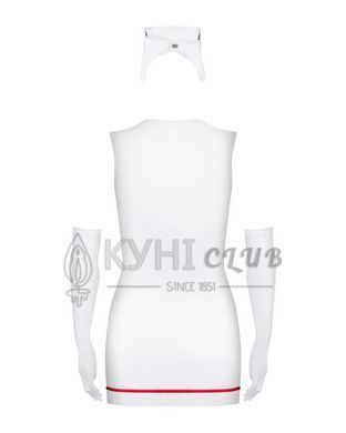 Еротичний костюм медсестри Obsessive Emergency dress S/M, white, сукня, стринги, рукавички, чепчик, 105682 фото
