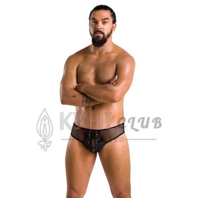 Чоловічі труси зі шнурівкою Passion 035 SLIP RICHARD L/XL Black, екошкіра, сітка 105553 фото