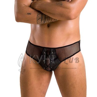 Мужские трусы со шнуровкой Passion 035 SLIP RICHARD L/XL Black, экокожа, сетка 105553 фото