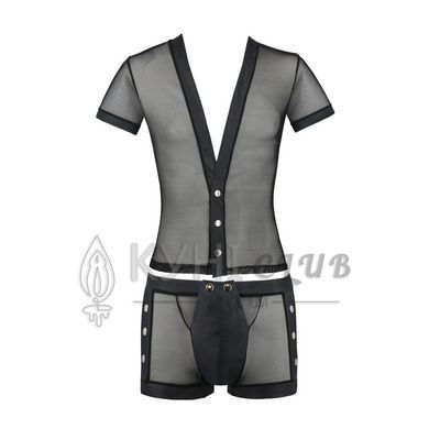 Комплект сітчастої чоловічої білизни Passion 052 SET MICHAEL 2XL/3XL black сорочка, боксери заклепки 105603 фото