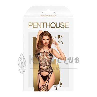 Бодистокинг с фрактальным узором и имитацией чулок Penthouse - Fatal Look Black S/L 103186 фото