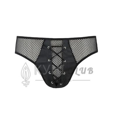 Чоловічі труси зі шнурівкою Passion 035 SLIP RICHARD L/XL Black, екошкіра, сітка 105553 фото