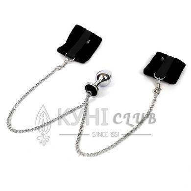 Наручники с металлической анальной пробкой Art of Sex Handcuffs with Metal Anal Plug size M Black 104217 фото