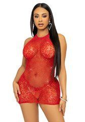 Сукня-сітка зі стразами Leg Avenue Rhinestone halter mini dress Red, відкрита спина, one size 105972 фото