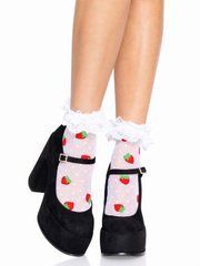 Шкарпетки жіночі з полуничним принтом Leg Avenue Strawberry ruffle top anklets One size, мереживні м 106571 фото