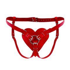 Трусики Серце для страпону з натуральної шкіри Feral Feelings - Hearts Strap-on Belt Red 107436 фото