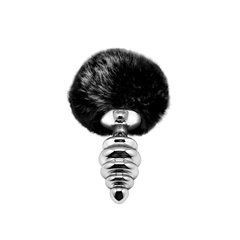 Металева анальна пробка Кролячий хвостик Alive Fluffy Twist Plug M Black, діаметр 3,4 см 103942 фото
