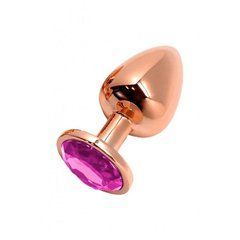 Металева анальна пробка Wooomy Tralalo Rose Gold Metal Plug Magenta M, діаметр 3,4 см, довжина 8 см 105411 фото