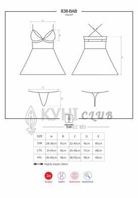 Эротический кружевной комплект с сеточкой Obsessive 838-BAB-1 babydoll & thong black S/M, черный, пе 105165 фото