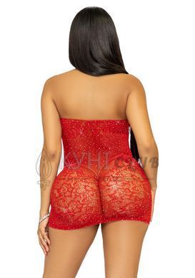 Сукня-сітка зі стразами Leg Avenue Rhinestone halter mini dress Red, відкрита спина, one size 105972 фото