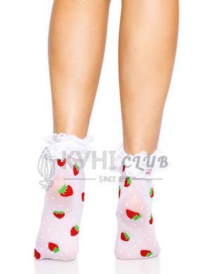 Носки женские с клубничным принтом Leg Avenue Strawberry ruffle top anklets One size, кружевные манж 106571 фото