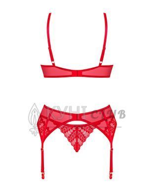 Комплект Obsessive Ingridia 3-pcs set XS/S, червоний, бюстгальтер, стрінги, пояс 107055 фото