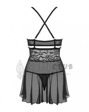 Эротический кружевной комплект с сеточкой Obsessive 838-BAB-1 babydoll & thong black S/M, черный, пе 105165 фото