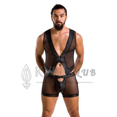 Комплект чоловічої білизни на шнурівці Passion 053 SET WILLIAM L/XL Black, жилет, боксери 105604 фото