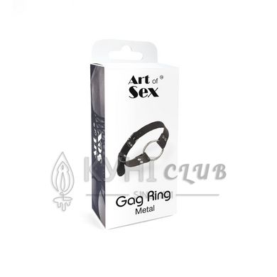 Кляп металеве кільце на ременях Art of Sex – Gag Ring Metal, чорний, натуральна шкіра 104762 фото