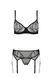 Комплект Passion LEAFA SET black S/M, кружево+сетка, бюстгальтер на косточках, стринги, пояс для чулок 108532 фото 3