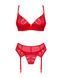 Комплект Obsessive Ingridia 3-pcs set XS/S, червоний, бюстгальтер, стрінги, пояс 107055 фото 3