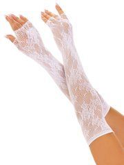 Митенки Leg Avenue Lace Opera Length Fingerless Gloves, белые, ажурные, длина выше локтя 110090 фото