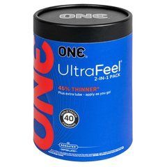 Презервативи ONE Ultra Feel, ультратонкі, з додатковою змазкою, 40 шт, подарункове паковання-тубус 109849 фото