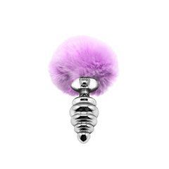 Металева анальна пробка Кролячий хвостик Alive Fluffy Twist Plug M Purple, діаметр 3,4 см 103943 фото