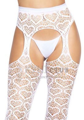 Ажурные колготки с сердечками Leg Avenue Heart White, one size, имитация чулок 105884 фото