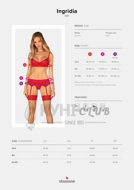 Комплект Obsessive Ingridia 3-pcs set XL/2XL, червоний, бюстгальтер, стрінги, пояс 107056 фото