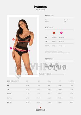 Полупрозрачный набор с украшениями Obsessive Ivannes top & thong 2XL/3XL, черный, топ и танга 105269 фото