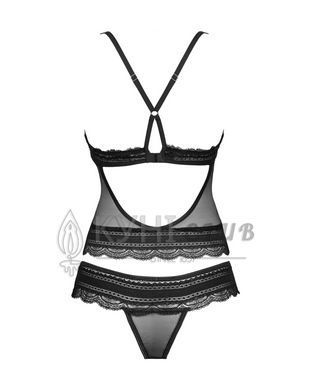 Полупрозрачный набор с украшениями Obsessive Ivannes top & thong 2XL/3XL, черный, топ и танга 105269 фото