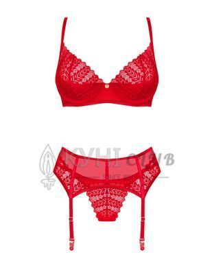 Комплект Obsessive Ingridia 3-pcs set XL/2XL, червоний, бюстгальтер, стрінги, пояс 107056 фото