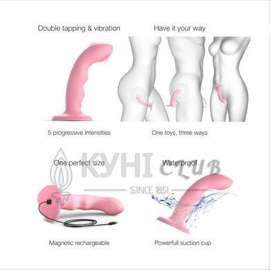 Насадка для страпона з подвійною точковою пульсацією Strap-On-Me TAPPING DILDO WAVE &ndash; CORAL PINK, М 107637 фото
