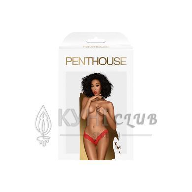 Трусики-тонг Penthouse Dangerous Darling M/L Red, мереживо, висока посадка, виріз спереду, бантик 104474 фото
