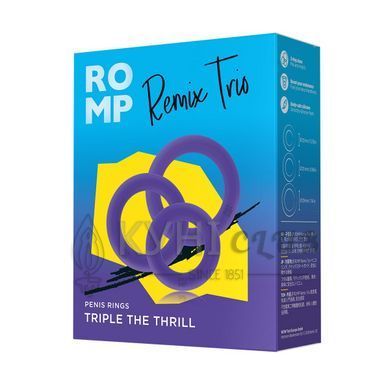 Набір ерекційних кілець Romp Remix Trio, дуже еластичні, діаметри 2; 2,5 та 2,9 см 109591 фото