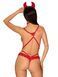 Эротический костюм чертика из стреп Obsessive Evilia teddy red S/M, боди, чокер, накладки на соски, 105684 фото 2