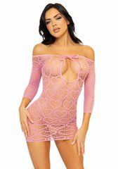 Сукня-сітка з сердечками Leg Avenue Heart net mini dress Pink, зав&rsquo;язки, відкриті плечі, one size 105974 фото