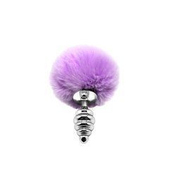 Металева анальна пробка Кролячий хвостик Alive Fluffy Twist Plug S Purple, діаметр 2,9 см 103944 фото