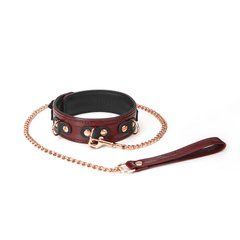 Шкіряний нашийник з повідцем Liebe Seele Wine Red Collar and Leash, 3 кільця для кріплення 107453 фото