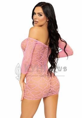 Платье-сетка с сердечками Leg Avenue Heart net mini dress Pink, завязки, открытые плечи, one size 105974 фото