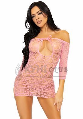 Платье-сетка с сердечками Leg Avenue Heart net mini dress Pink, завязки, открытые плечи, one size 105974 фото