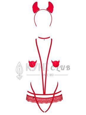 Еротичний костюм чортика зі стреп Obsessive Evilia teddy red L/XL 105685 фото