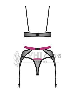 Комплект Obsessive Novenes 3-pcs set, XS/S, прозрачный лиф на косточках, стринги, пояс 109671 фото