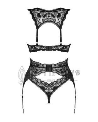 Комплект білизни Obsessive Donna Dream 3-pcs set XL/2XL Black, бюстгальтер, стрінги, пояс для панчіх 106640 фото