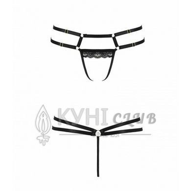 Трусики-стринги из стреп с кружевом Lorry Thong black XXL/XXXL &mdash; Passion Exclusive 104377 фото