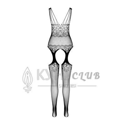 Бодістокінг Passion ECO BS004 black, відкритий доступ, імітація підв&rsquo;язок, квітковий декор 104992 фото